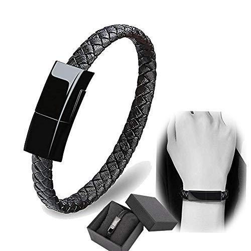 Wisfun Charging Bracelet USB Charging Cable Bracelet Leather Charger Wrist Band Data Charger Cord 8.8inch