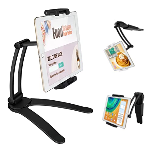 Küchen-Tablet-Halterung, Upkey, verstellbare 2-in-1-Wand-/Desktop-Halterung Faltbarer Küchen-Tablet-Ständer Halterung für 4,7 Zoll bis 10,5 Zoll breite Tablets mit 360°-Betrachtungswinkeln (schwarz) Cover
