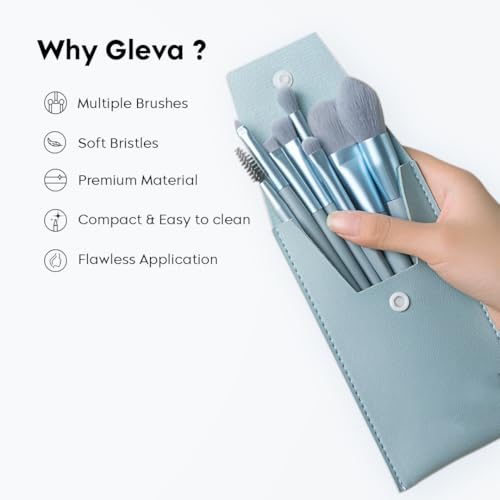 Image of Gleva 8 Pcs Brush Set With Pouch, Makeup Brushes Premium Synthetic Kabuki Foundation, Concealers, Eye Shadows Professional Blush, Face Powder, Highlighter, Contour, Blending Eyeliner (Orange Peach)