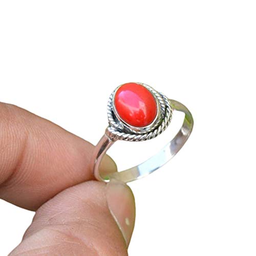 Red Coral Ring, Sterling Silver Ring, Bohemian Ring, Twisted Design Ring, Handmade Ring, Oval Coral Ring, Gemstone Ring, Dainty Silver Ring, Engagement Ring, Birthstone Ring, Promise Ring