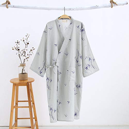 Shanghai Story Men Cotton Kimono Bathrobe with Pockets Robe Bamboo Printed Sleepwear2