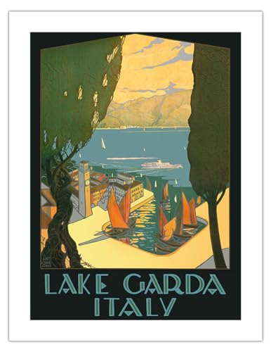 Lake Garda - Riva Italy - Vintage Travel Poster by Antonio Simeoni c.1926 - Bamboo Fine Art 290gsm Paper (Unframed) 17x22in