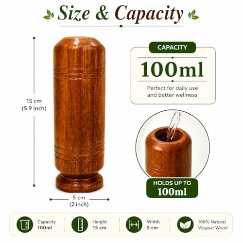 Image of XOMARK Vijaysar Glass | Handcrafted Sugar Care Wooden Tumbler | Ayurvedic Wellness Water Cup | Indian Kino Wood Herbal Drinking Glass | 100ml