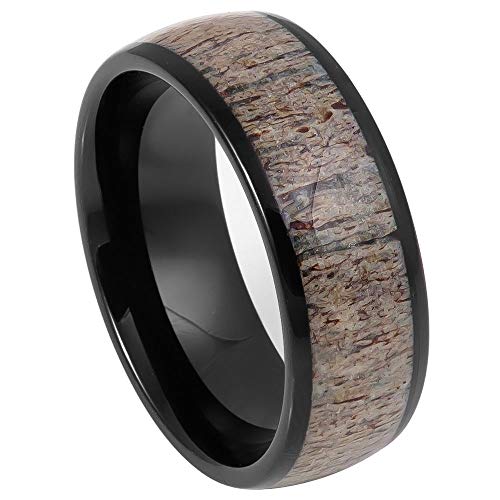 CloseoutWarehouse Yellow Or Black Plated Tungsten Deer Antler Center Dome Band Ring