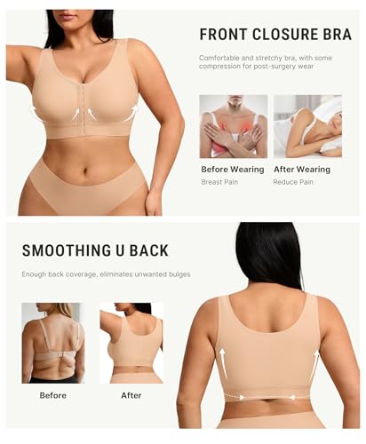 Image of FeelinGirl Mastectomy Bras for Women Compression Post Op Surgery Bra Front Closure Surgical Recovery Everyday Bra