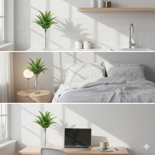 Image of PAPERI Artificial Flower Fern Bunch Leaves, Faux Green Plant, Fake Hanging Plants for Home, Balcony, Office, Bedroom, Living Room, Table, Wedding, Decoration Without Vase (Green, Pack of 1)