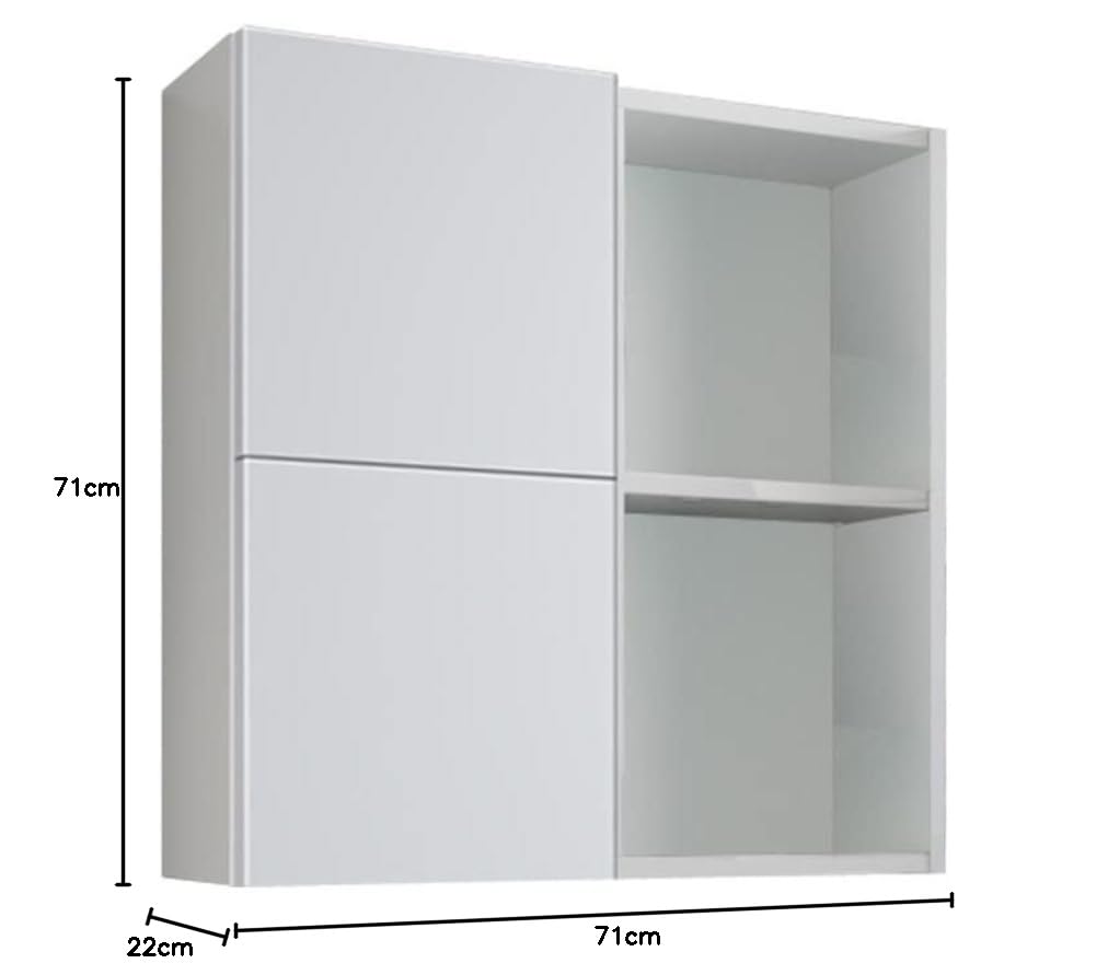 Mama Store Atena Pensile Doppio 2 Ante con vani a Giorno, Bianco Lucido Laccato, L.71 x P.22 x H71 CM