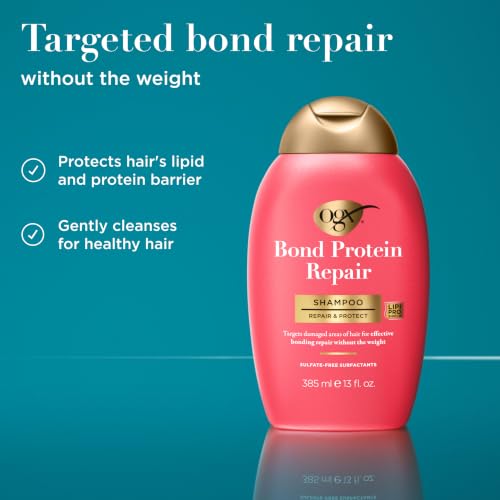 OGX Repair & Protect Bond Protein Repair Shampoo, Lightweight Hair Wash Cleanses & Targets Damaged Hair for Effective Bond Repair, Formulated without Parabens, 13 fl. oz - image 2