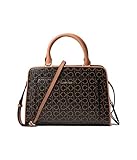 Calvin Klein Women's Margot Textured Logo Satchel, Brown/Khaki/Caramel Embossed, One Size