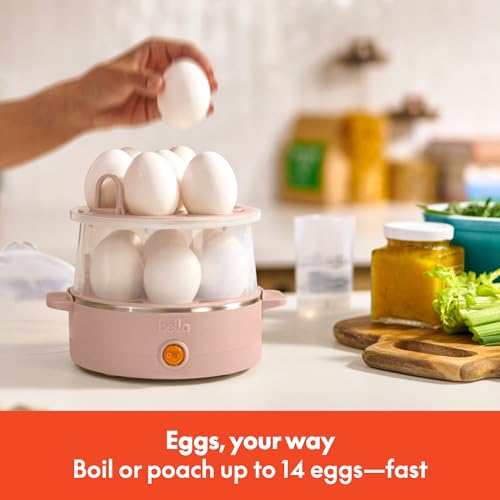Image of bella Electric Egg Cooker, 14 Eggs Capacity Tray, Double Stack, for Poached, Scrambled, Hard, Medium & Soft Boiled Eggs, Omelets and Steamed Dumplings, Auto Shutoff, 360 Watt, Blossom