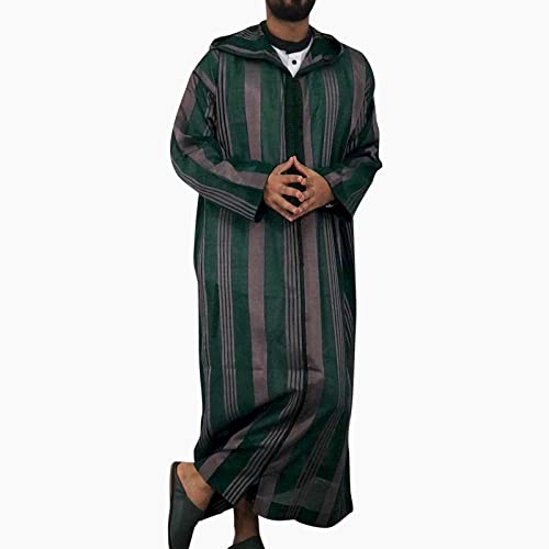 Muslim Thobe for Men Cotton Lighweight Embroidered Long Sleeve Arab Kaftan Summer Moroccan Abaya Robe