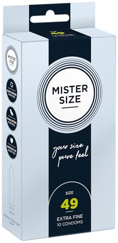 Mister Size 49 Preservativos ultrasensibles – 10 unidades | condones ultrafinos invisible de látex natural | extra húmedos con lubricante sexual