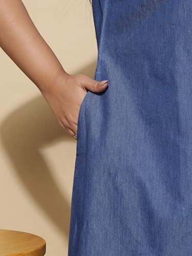 Image of 9shines Label Stylish Denim Cotton Nighty Maxi for Women | Full Length Trendy Nightgown | Premium Nightdress | Nightwear | Embroidery Nighty with Pocket (9SDS)