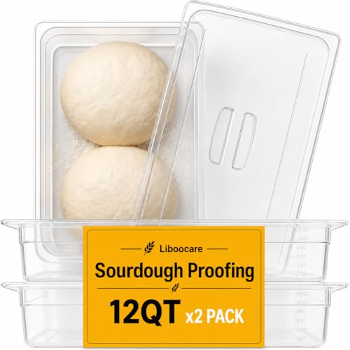 Sourdough Proofing Containers, 2 Pack 12QT Clear Dough Rising Boxes for Bread Baking, Fits Up to 6000 Grams of Dough,Stackable Bulk Fermentation Containers for Sourdough, Bread Dough & Pizza Dough