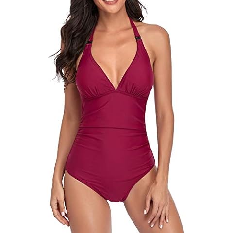EastElegant Women's Nursing Swimwear One Piece Breastfeeding Swimsuits Bikini, Wine Red, Small Cover