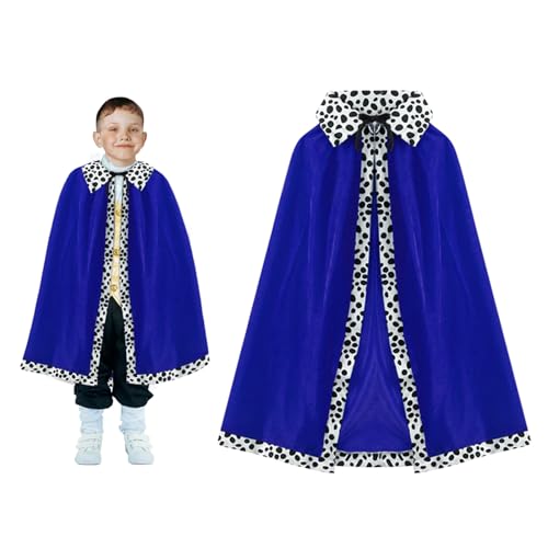 XNIVUIS König Umhang Kinder, Prinz Umhang Königsmantel Samtumhang für Jungen Mädchen, König Königin Cosplay Kostüm Kinder 80cm Blauer Umhang für Karneval, Halloween, Maskerade (Blue)