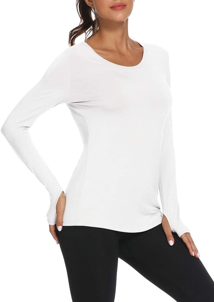 Mippo Womens Soft Long Sleeve Workout Athletic Shirts Long Tunic Tops with Thumb Holes - Image 3