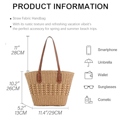 Bolso grande de hombro de paja tejido para mujer miniatura 6