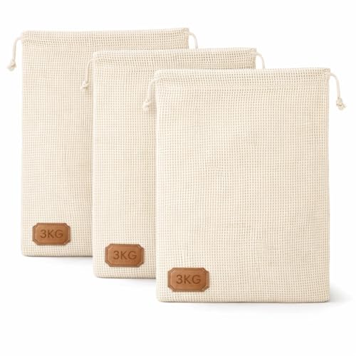 Pack de 3 Bolsas Malla Coccion Algodon Organico 3KG 40x30cm Pack 3 Unidades Olla Presion Cocina Legumbres Verduras Reutilizable Resistente 220C Bolsa Cocer Alimentos Grande Red Cocina Natural