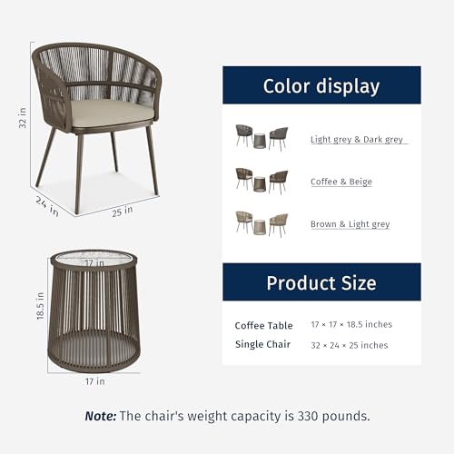 image for EAST OAK Breezeway Patio Furniture Set, 3-Piece Outside Bistro Set Han