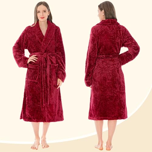 Image of PAVILIA Premium Womens Plush Soft Robe Fluffy, Warm, Fleece Sherpa Shaggy Bathrobe