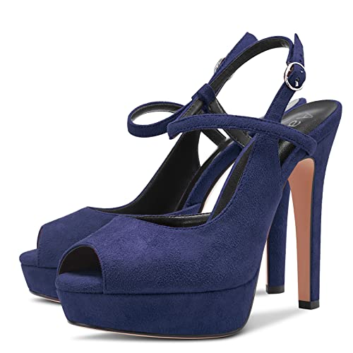 Aachcol Women Sandals Platform Peep Open Toe Ankle Strap Slingback Stiletto High Heel Dress Shoes Pumps Wedding Suede 5 Inch4