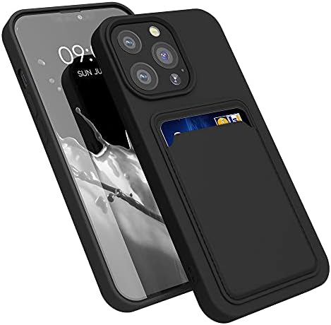 kwmobile Case Compatible with Apple iPhone 13 Pro - Soft TPU Phone Cover with Credit Card Holder Slot on Back - Black