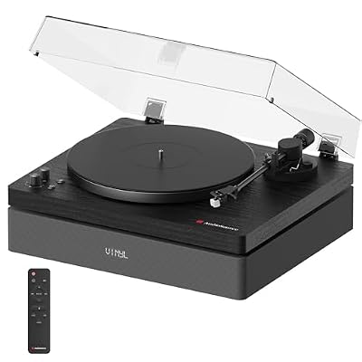 AudioSource Vinyl Record Player, All-in-one Turntable with 2.1 Channel Built-in Speaker, Bluetooth 5.4, 120W, Built-in Subwoofer, High Fidelity 2-Speed Belt Drive, Patented Isolation System, Black