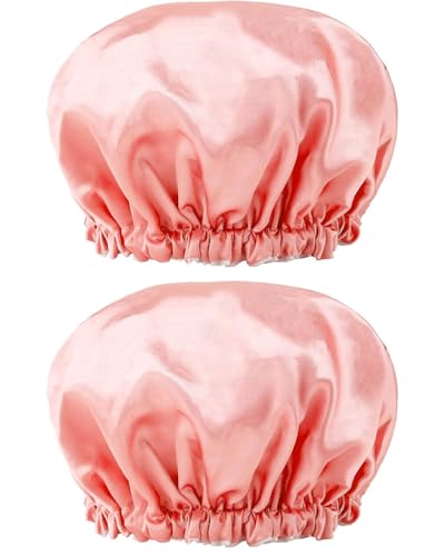 LOZTBUE 2 pièces bonnet de douche imperméable rose bonnet de douche réutilisable bonnet de douche doux pour femme Double couche grand bonnet de douche