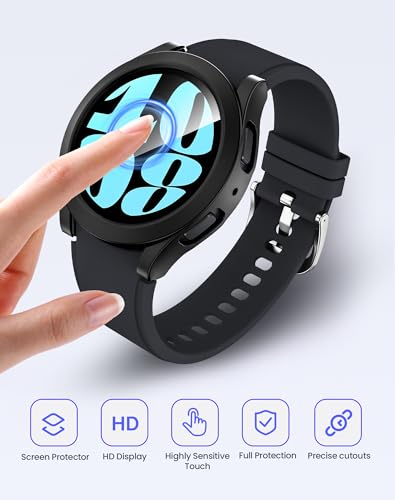 Goton Waterproof Case for Samsung Galaxy Watch 6 Screen Protector 44mm with Tempered Glass, 1-Pack Hard PC Cover Bumper for Galaxy Watch6 – No Fog, Touch-Responsive, Black