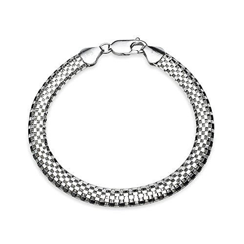 Image of Sterling Silver High Polished Dainty Italian Mesh Tube Chain Bracelet, 7.25 Inches