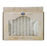 World Of Judaica Safed Candles Shabbat Candle Set in White with Dripped Lines