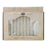 Safed Candles Shabbat Candle Set in White with Dripped Lines