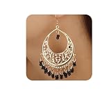 YERTTER Boho Drop Earrings Black Rice Beads Tassel Dangle Hollow Vintage Mexican Style Hoop Earring Bohemian Hook Earrings Ethnic Style Accessories Party for Women （Black）