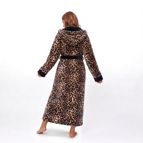 Image of RONGTAI Womens Robes Plush Fleece Hooded Bathrobe Thick Nightgown with Pockets Fluffy Sleepwear