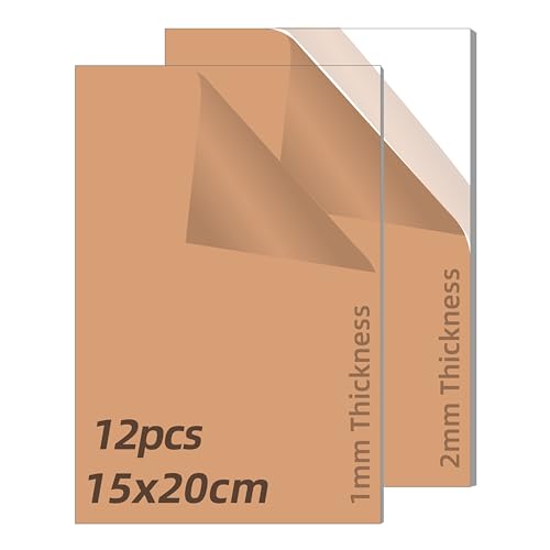 Ninehole 12PCS Placa de acrílico Kits 15 x 20cm, Placa de acrílico 1mm 2mm, Transparencia Láminas de Plástico Acrílico Para DIY, fotograma, pintadas, peceras, acuarios, exhibición de proyectos