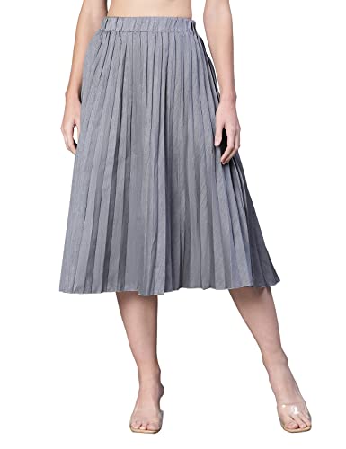Image of oxolloxo Women Beige Jacquard Printed Pleated & Elasticated Skirt