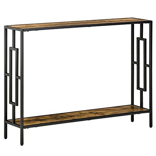 HOMCOM Mesa Consola Industrial con Estante de Almacenamiento, Escritorio Estrecho con Marco de Metal para Sala de Estar, Dormitorio, Color marrón rústico