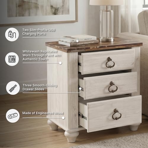 Image of Signature Design by Ashley Willowton 2 Drawer Nightstand, Whitewash