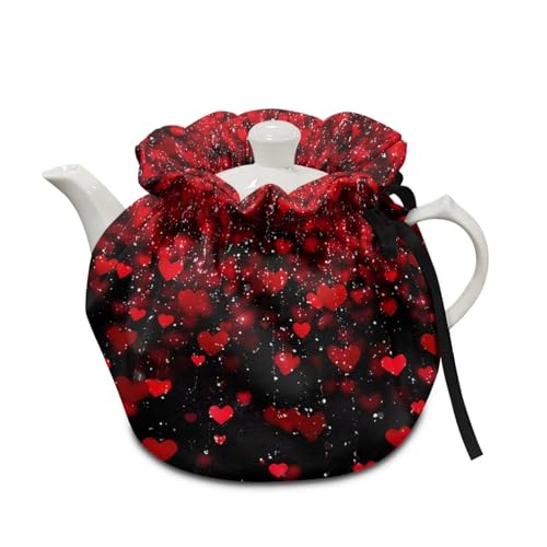 Image of Red Heart Love Tea Cosy, Stain Resistant Teapot Cozy Breakfast Warmer Insulation and Keep Warm, Tea Kettle Cover for Home Kitchen Thanksgiving Decor