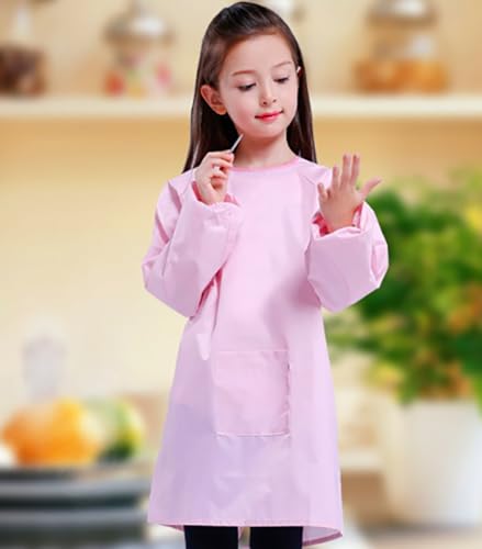MESU Children's Art Smock Kids Waterproof Artist Painting Apron Long Sleeve Children Apron Pink 3XL - Image 4