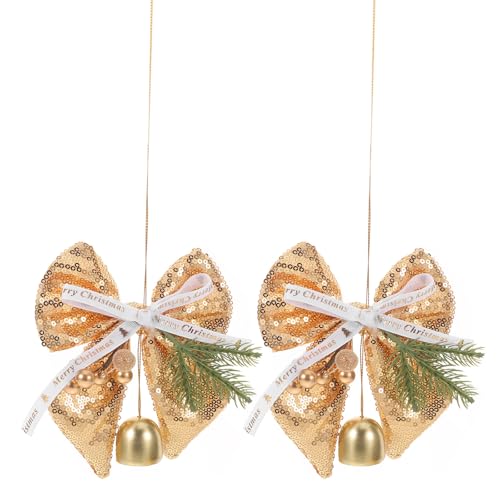 Cabilock 2 Campanas navideñas: Campanas navideñas y Lazos Colgantes - Adornos Brillantes para el árbol de Navidad, Coronas, guirnaldas y artículos para Fiestas.