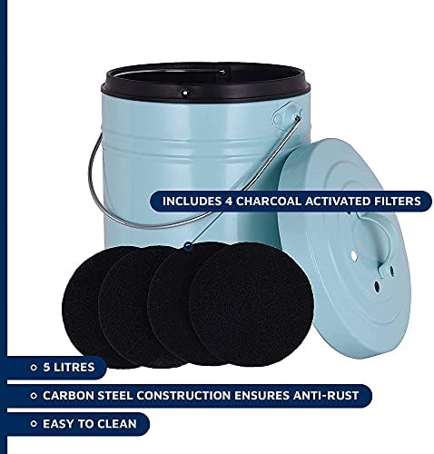 Jean-Patrique Kitchen Compost Caddy Bin 5L (Blue), Small Food Waste Caddy Bin with Lid - The Bin Daddy
