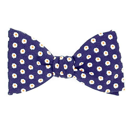 Noeud papillon marine blanc orange fleuri Le Coq en Pap fait main