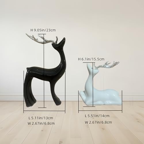 Set de Estatuas de Renos en Cerámica Negro y Blanco miniatura 3