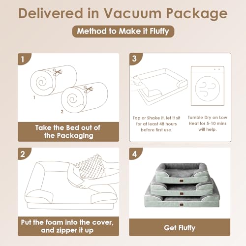 Image of EHEYCIGA Orthopedic Dog Beds for Large Dogs, Waterproof Memory Foam Large Pet Bed with Sides, Non-Slip Bottom and Egg-Crate Foam Dog Couch Bed with Washable Removable Cover, Greyish Green