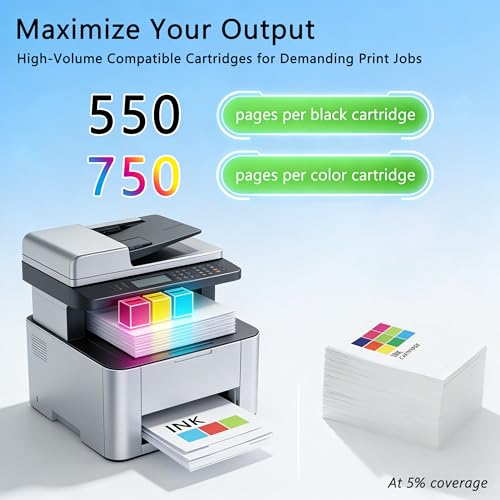 Image of 564XL High-Yield Ink Cartridge Compatible with HP DeskJet 3520, 3522, 3525; OfficeJet 4620, 4622; PhotoSmart 5510, 5520, 6520, 7510 (5-Pack, 2 Black, Cyan, Magenta, Yellow)