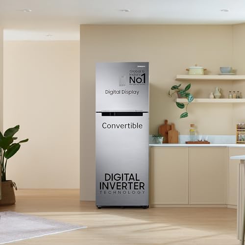 Image of Samsung 236 L, 3 Star, Convertible, Digital Inverter with Display Frost Free Double Door Refrigerator (RT28C3733S8 /HL, Silver, Elegant Inox)