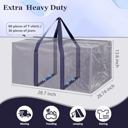 Image of 12 Pack Moving Bags with Full-Open Side Zipper, Extra Large 93L Heavy Duty Waterproof Foldable Storage Totes for College Dorm, Moving & Home OrganizationDarkBlue