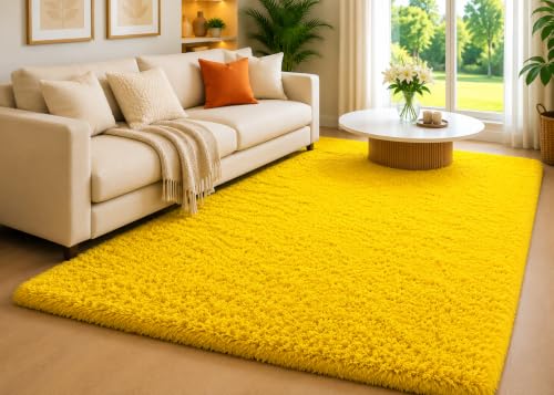 Image of Shaggy Carpet 6x9 Ft for Living Room & Bedroom (Yellow)